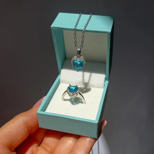 Hallmark Silver Blue Heart Ring And Pendant Set