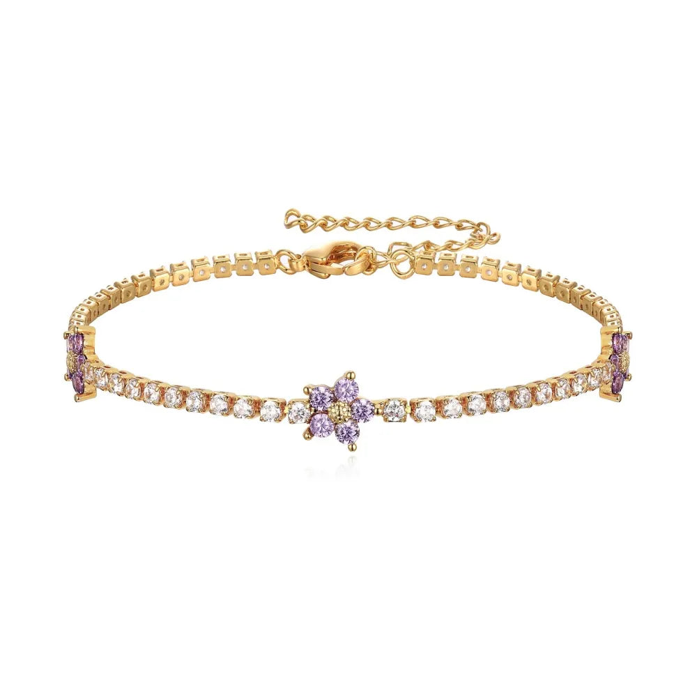 Silver Coated Flower Tennis Bracelet