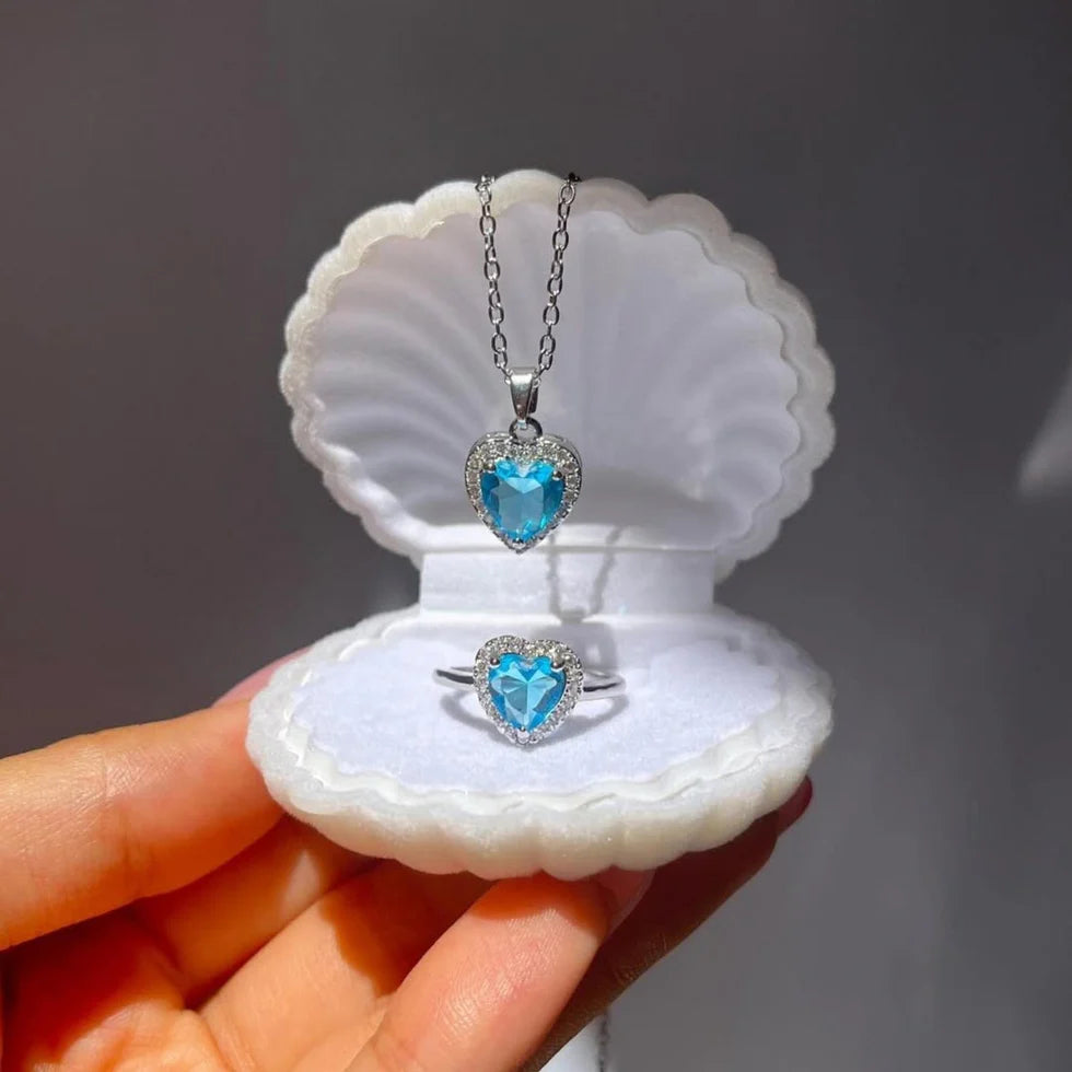 Hallmark Silver Blue Heart Ring And Pendant Set