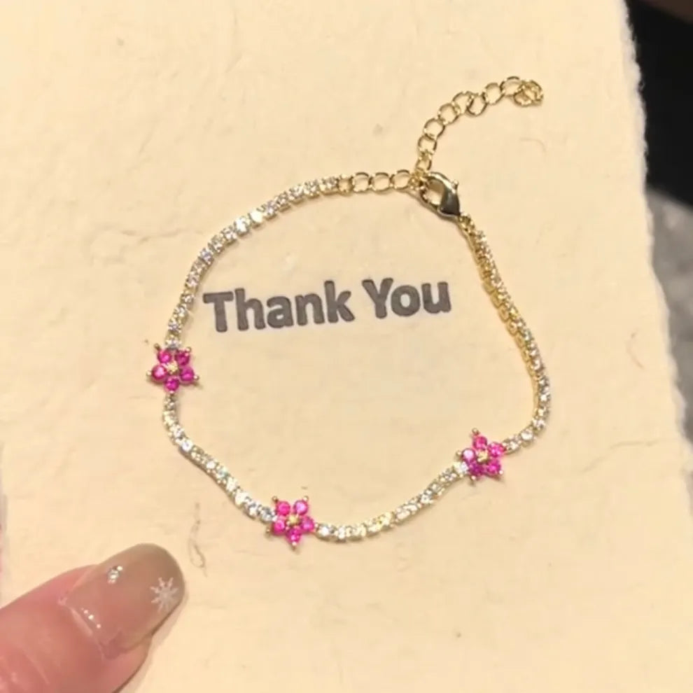Silver Coated Flower Tennis Bracelet