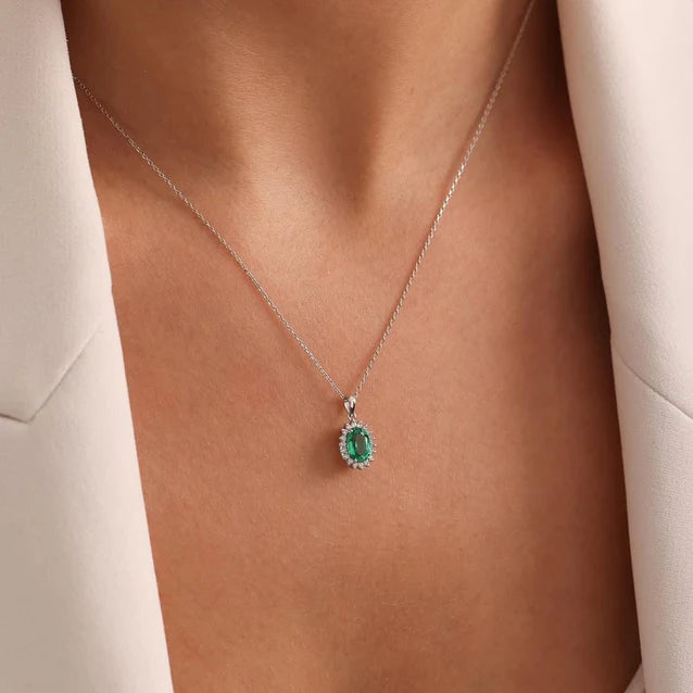 Hallmark Silver Green Oval Shape Pendant Inspired By Saiyaara